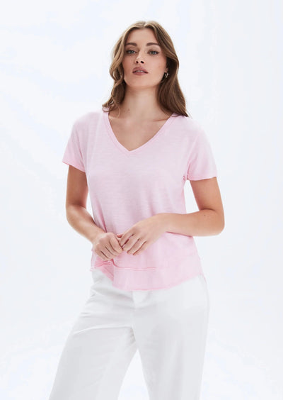 CHRLDR Ava V-Neck Mock Layer T-shirt - Blush