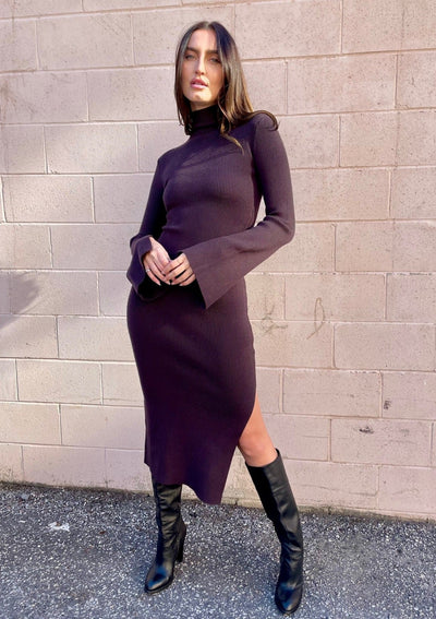 The Pink Door Crew Neck Knit Midi Dress - Plum