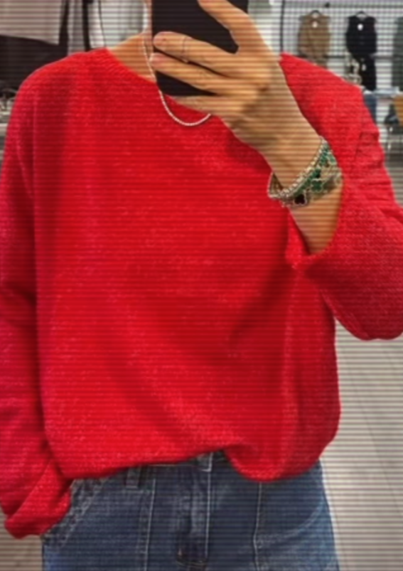 Round Neck Marled Sweater - Red