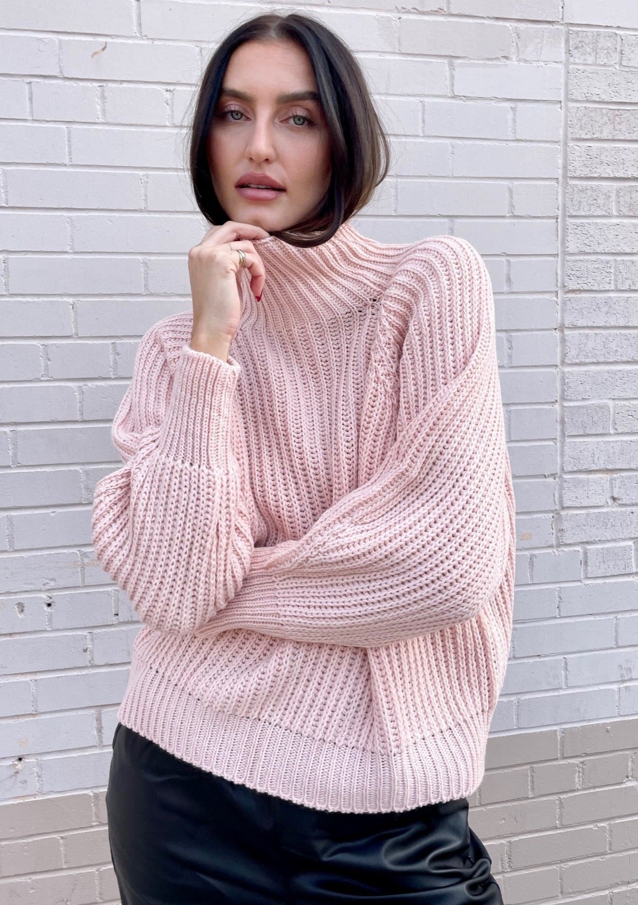 Charli Selma Mock Neck Knit Sweater - Blush