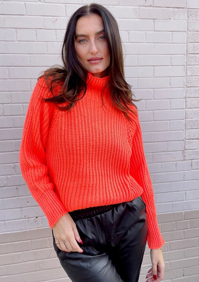 Charli Selma Mock Neck Knit Sweater - Orange