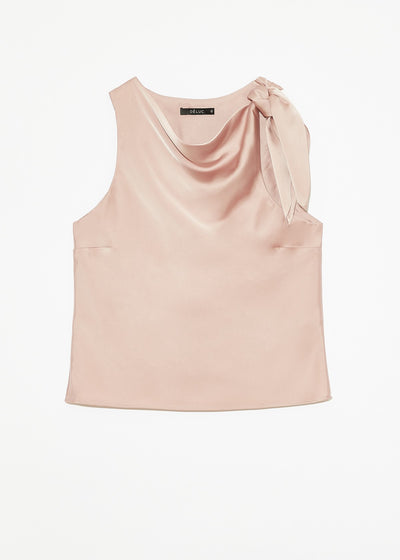 Deluc Shoulder Bow Sleeveless Silky Top Pink