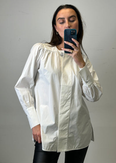 Max Volmary Oversized Cotton Shirt W/Heart Button White