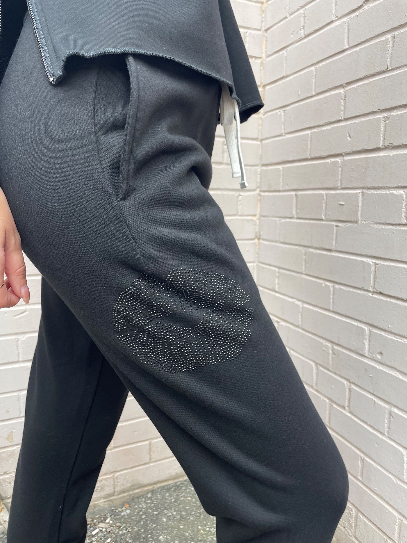 Sunshine Black Rhinestones Lip Matching Pants