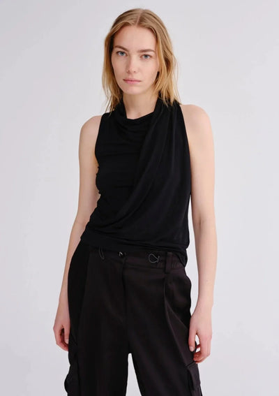 HERSKIND Coco Sleeveless Asymmetrical Draping Top - Black