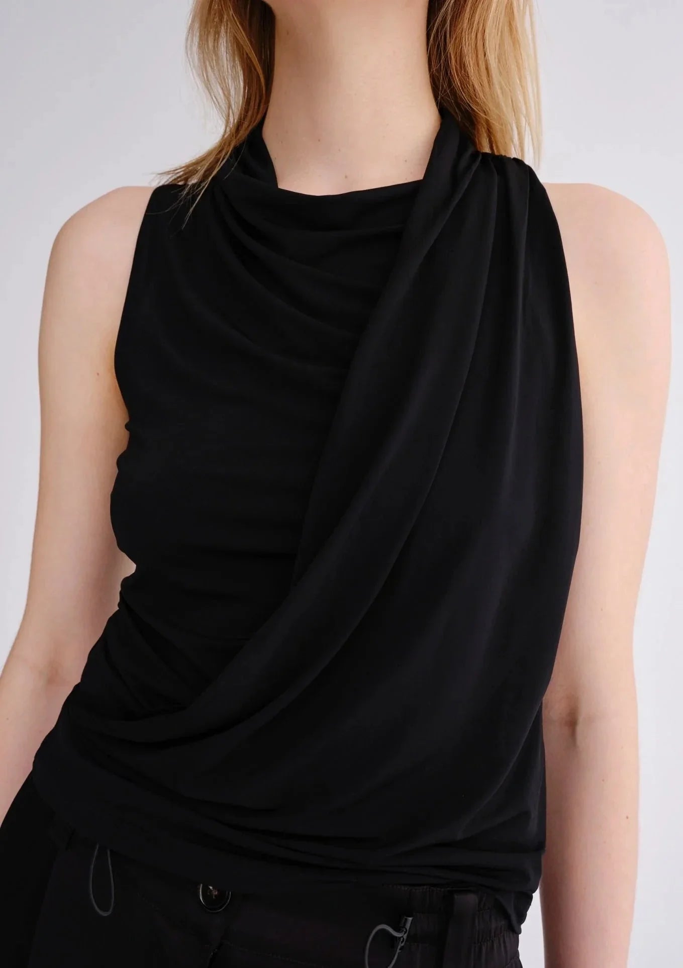 HERSKIND Coco Sleeveless Asymmetrical Draping Top - Black