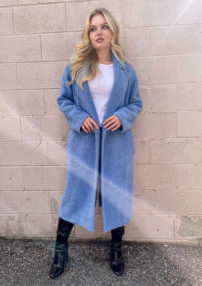 The Pink Door Long Oversized Coat - Blue