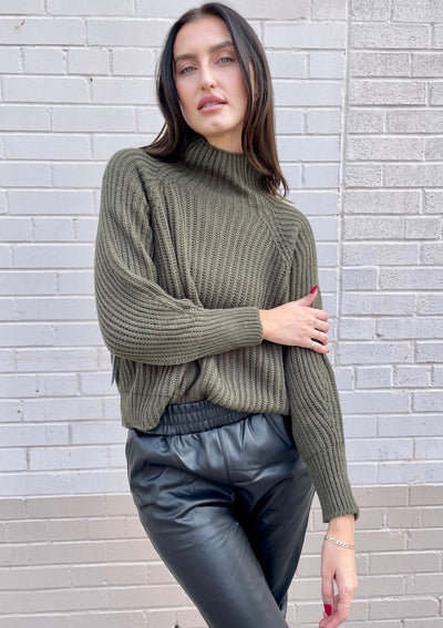 Charli Selma Mock Neck Knit Sweater - Olive