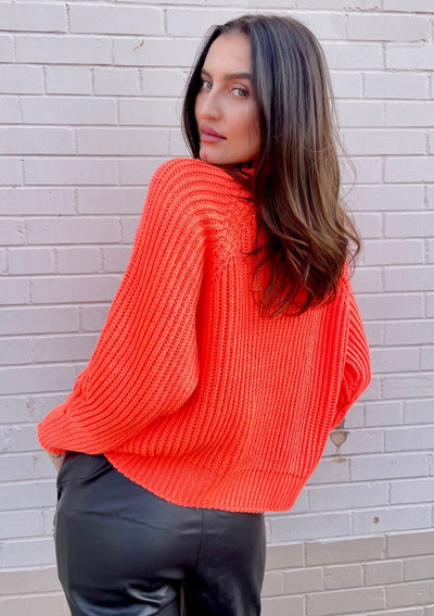 Charli Selma Mock Neck Knit Sweater - Orange