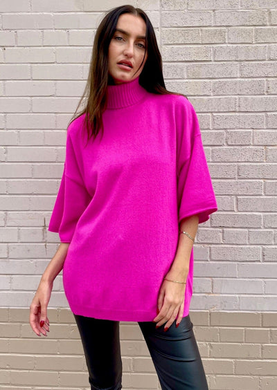 Crush Nash Boxy Roll Neck Cashmere Sweater - Hot Pink