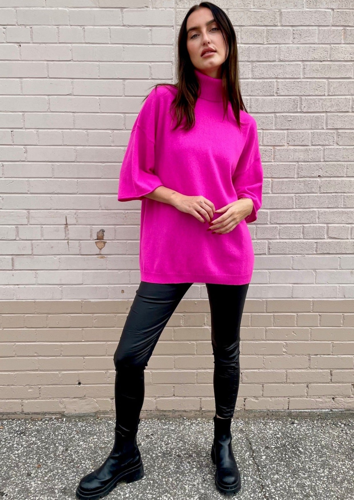 Crush Nash Boxy Roll Neck Cashmere Sweater - Hot Pink