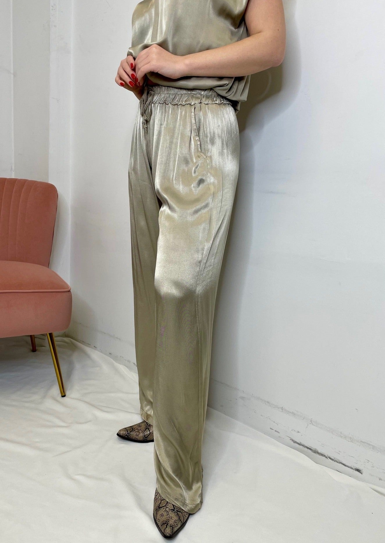 The Pink Door Satin Wide Leg Pants