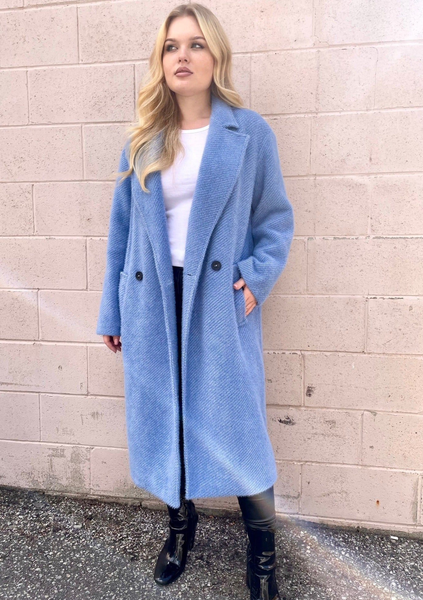 The Pink Door Long Oversized Coat - Blue