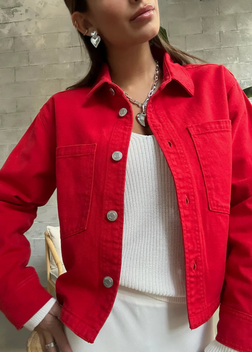 Z Supply All Day Cropped Denim Jacket Cherry