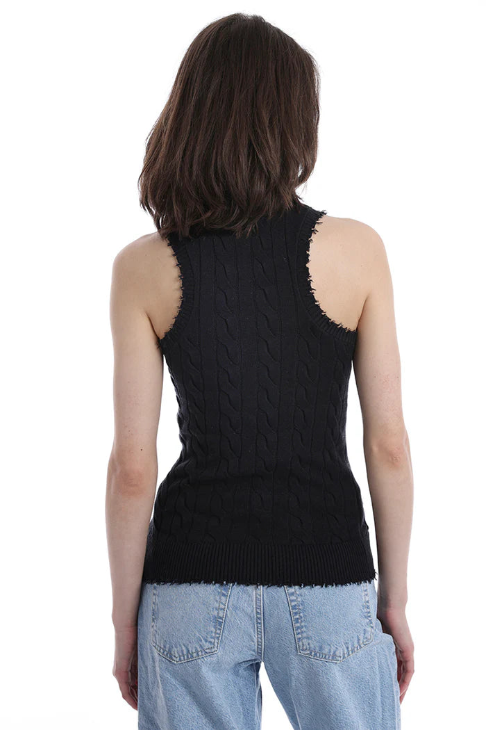 MINNIE ROSE Frayed Cable Tank Black