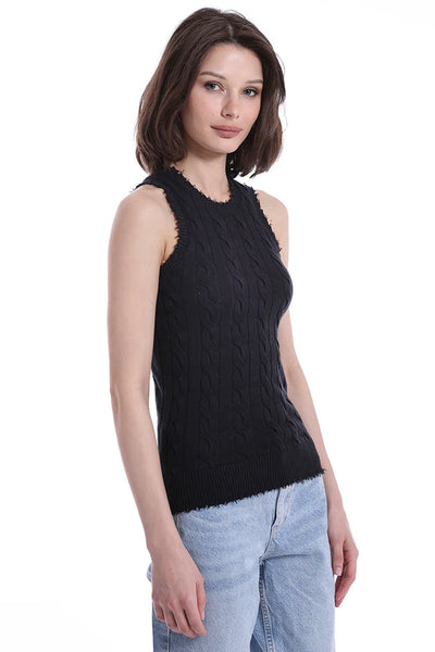 MINNIE ROSE Frayed Cable Tank Black