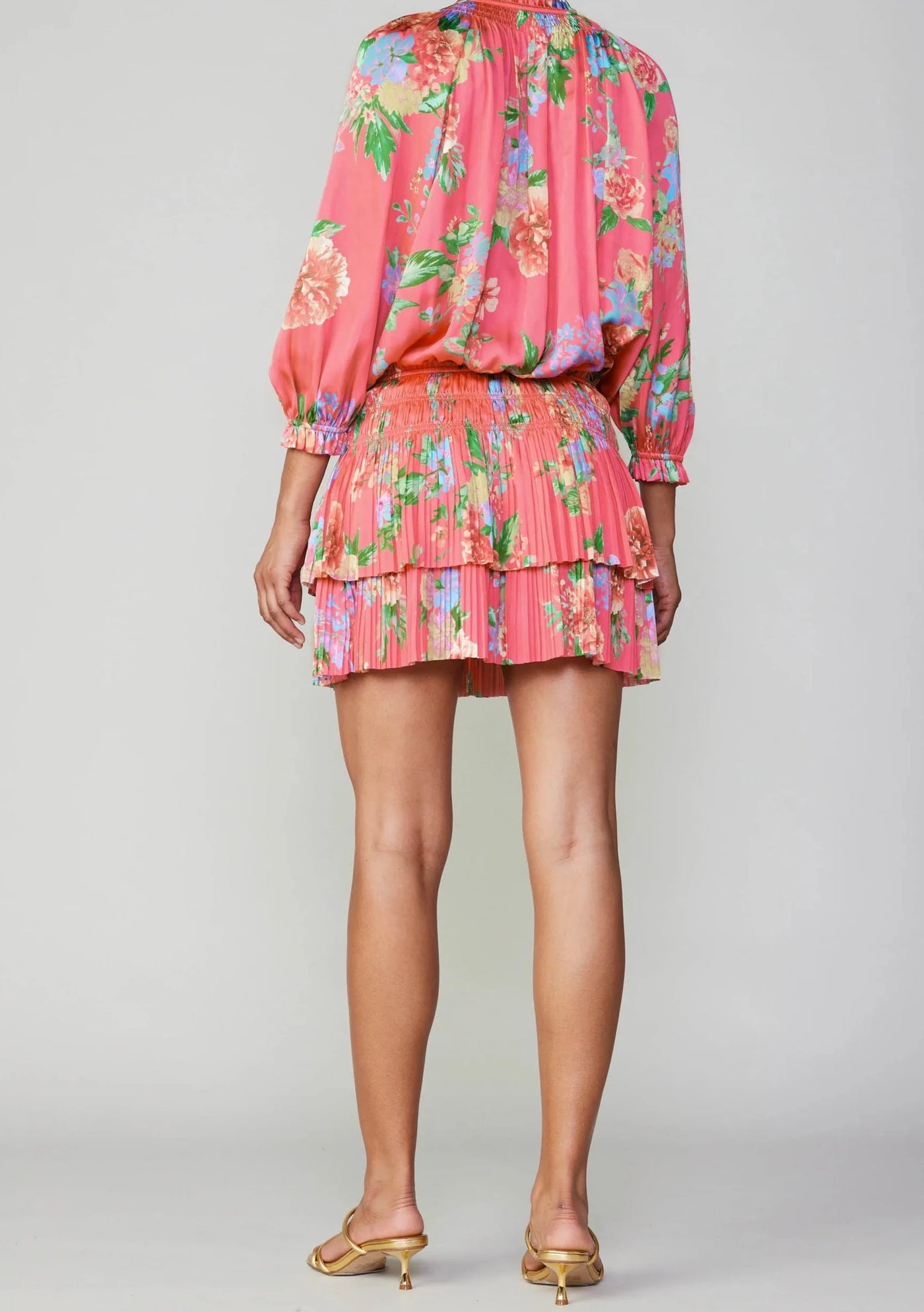 The Pink Door Floral Print Double-tiered Mini Dress - Coral