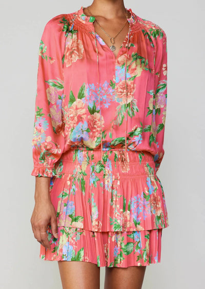 The Pink Door Floral Print Double-tiered Mini Dress - Coral