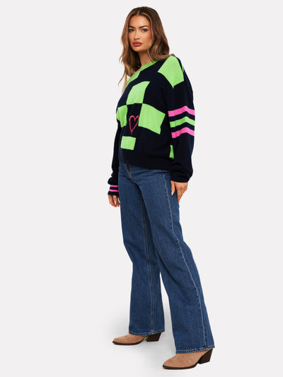 Brodie Class Amore Crew Top Navy/Neon Green Diva Pink