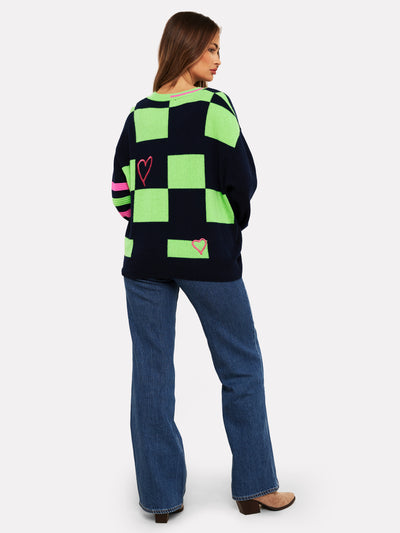 Brodie Class Amore Crew Top Navy/Neon Green Diva Pink