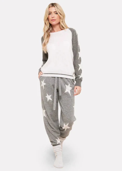 Brodie Sophie Star Cashmere Sweater Organic White/Mid Grey