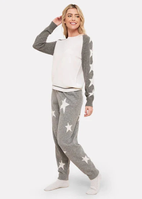 Brodie Sophie Star Cashmere Sweater Organic White/Mid Grey