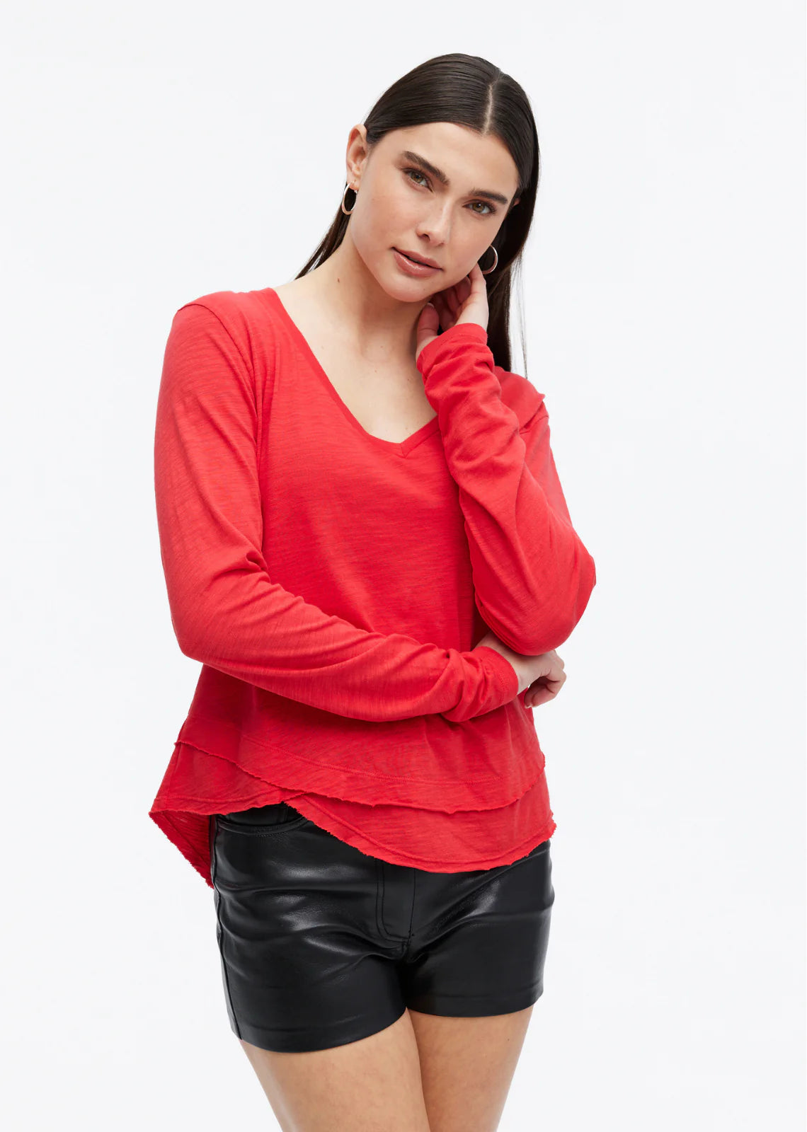 CHRLDR Ava V - Neck Long Sleeve Red