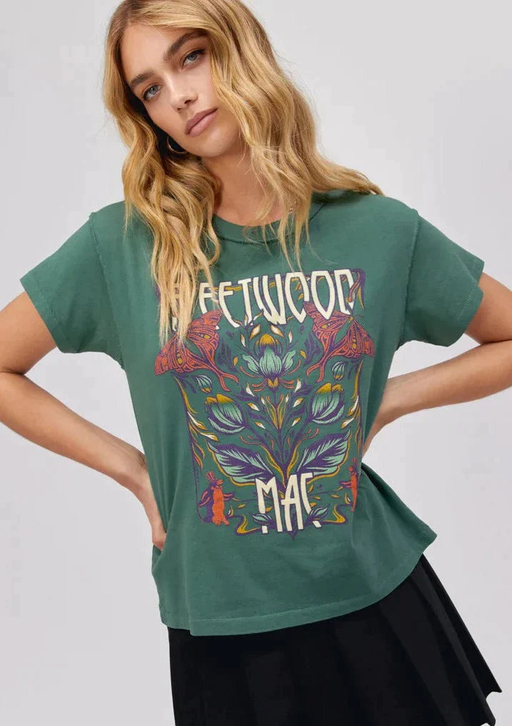 DayDreamer Fleetwood Mac Butterflies Reverse GF Tee - Stormy Green