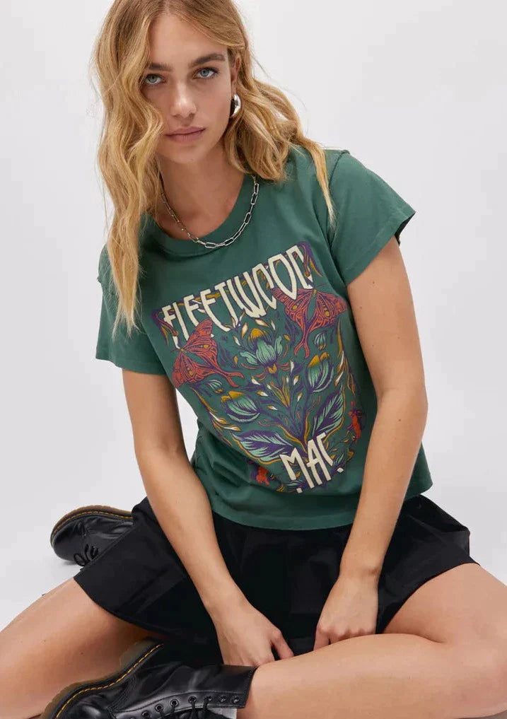 DayDreamer Fleetwood Mac Butterflies Reverse GF Tee - Stormy Green