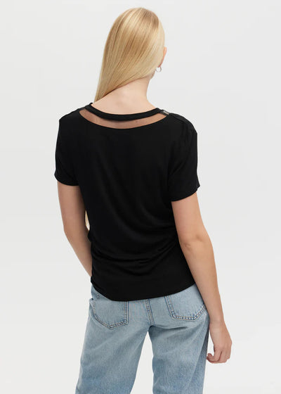 CHRLDR Tulle Insert V Neck Fitted T Shirt - Black