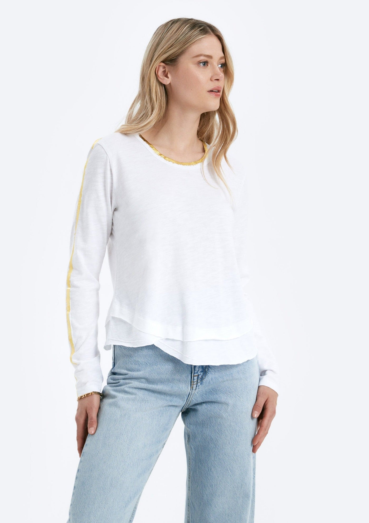 CHRLDR Ava Gold Foil L/S Mock Layer T-shirt - White