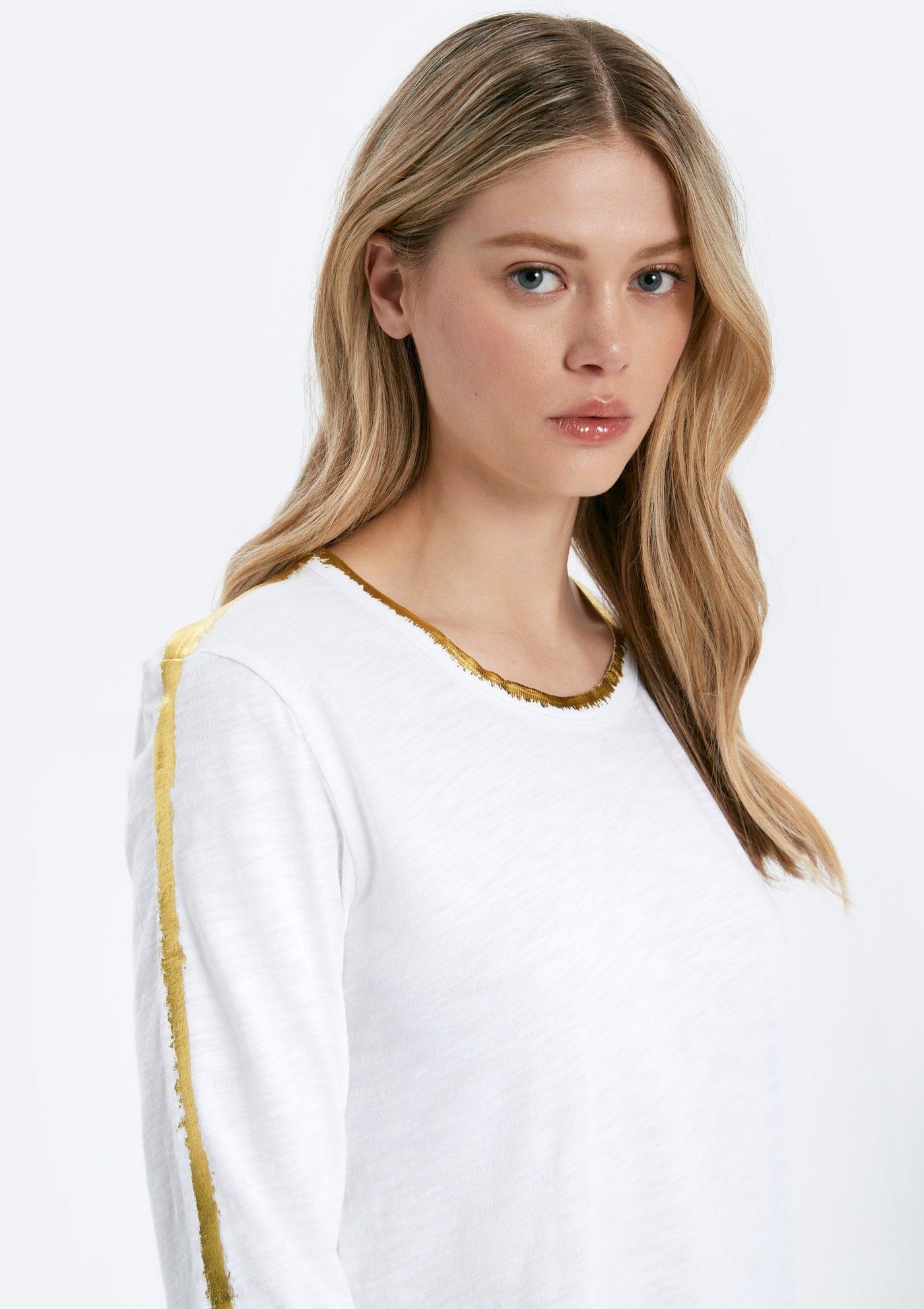 CHRLDR Ava Gold Foil L/S Mock Layer T-shirt - White