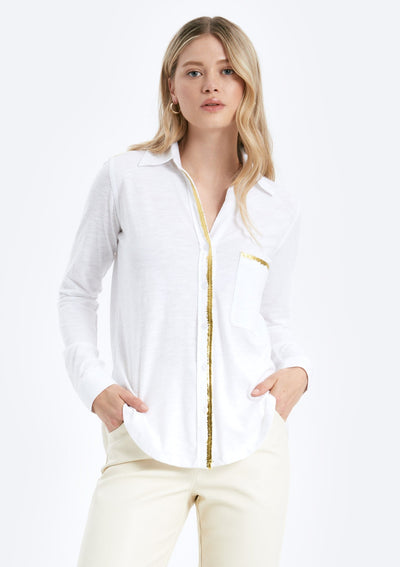 CHRLDR Amrat Gold Foil Jersey Blouse - White