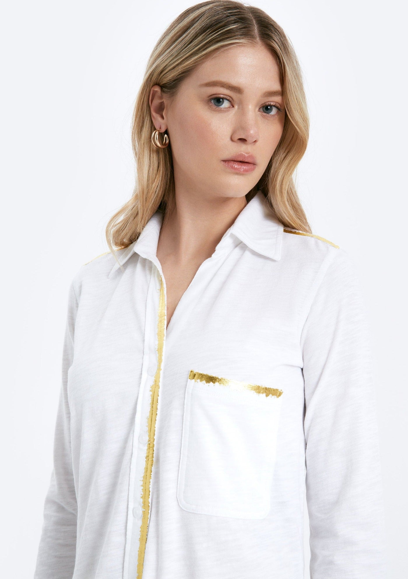 CHRLDR Amrat Gold Foil Jersey Blouse - White