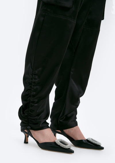 CHRLDR Piper Ruched Bottom Satin Pants - Black