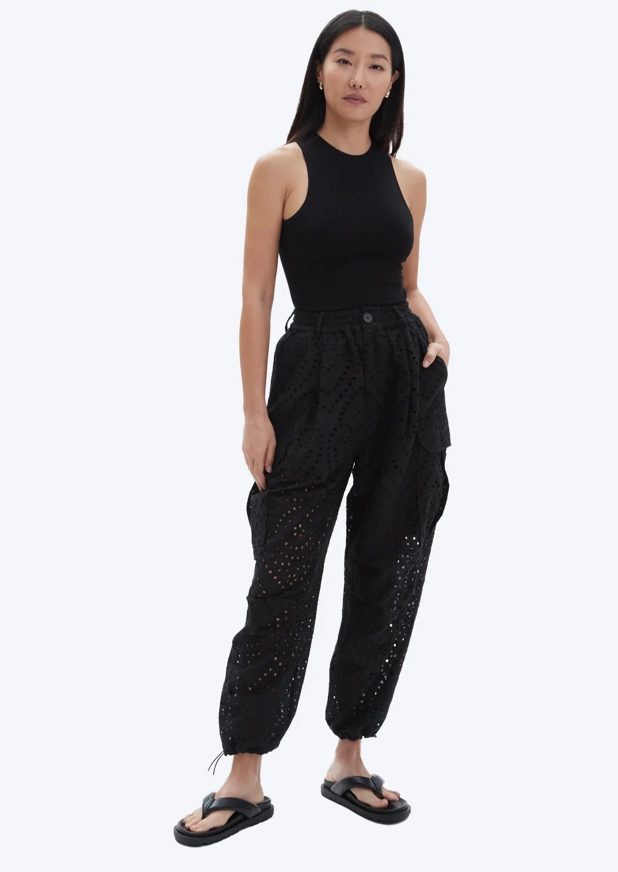 CHRLDR Sia Loose Eyelet Cargo Pants