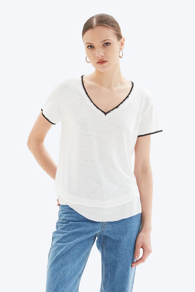 CHRLDR Ava Tipped V-neck Mock Layer T-shirt White