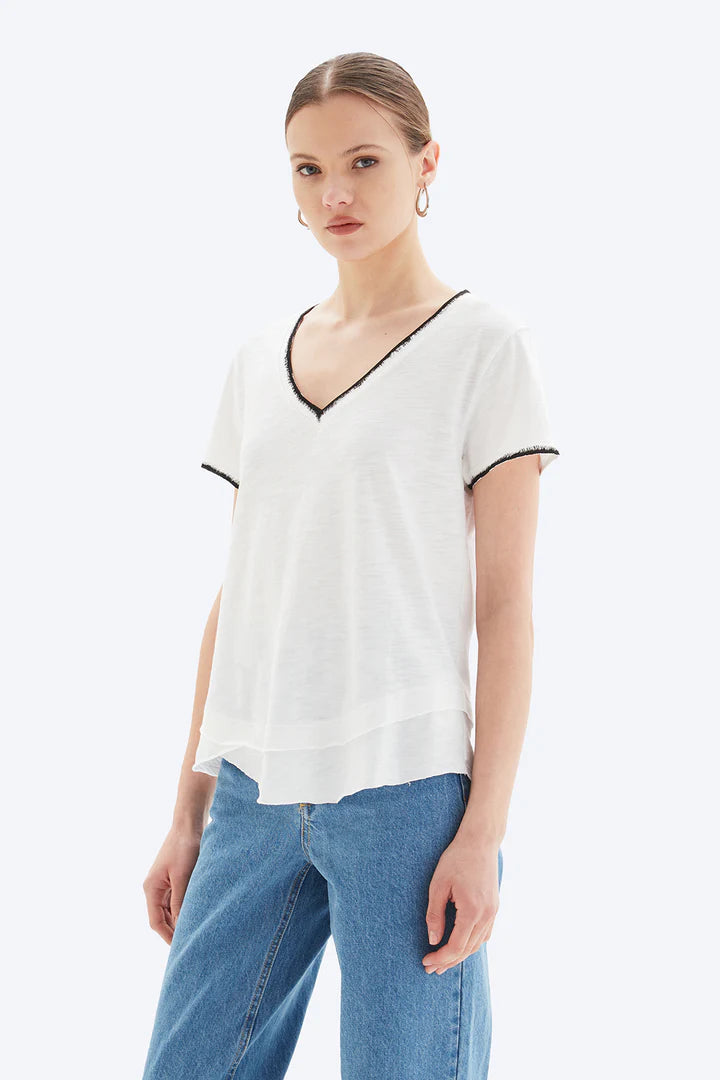 CHRLDR Ava Tipped V-neck Mock Layer T-shirt White