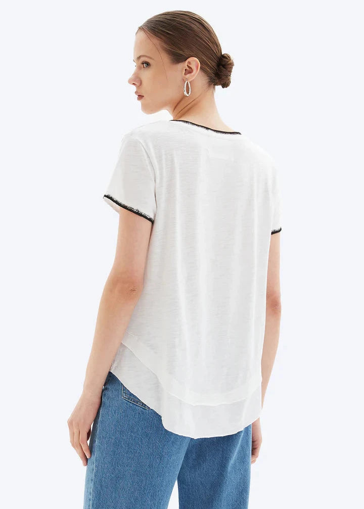 CHRLDR Ava Tipped V-neck Mock Layer T-shirt White