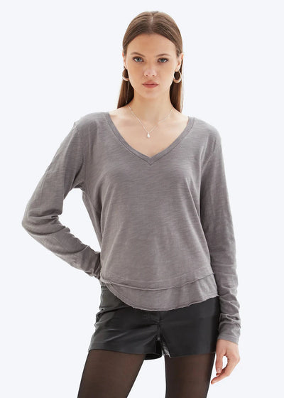 CHRLDR Ava V Neck Long Sleeve Graphite