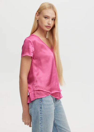 CHRLDR Ava V Neck Mock Layer T Shirt - Cerise