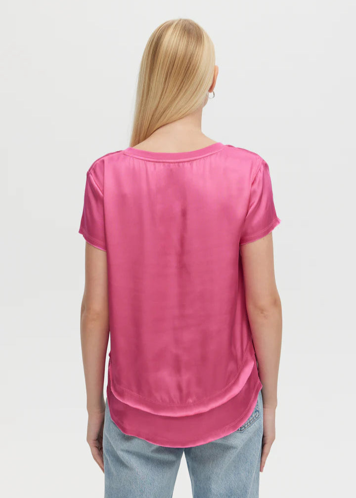 CHRLDR Ava V Neck Mock Layer T Shirt - Cerise