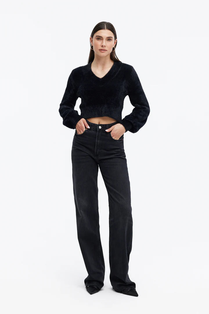 CHRLDR Marina V-neck Fuzzy Sweater Black