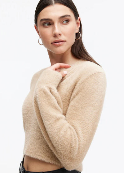 CHRLDR Marina V-neck Fuzzy Sweater Camel