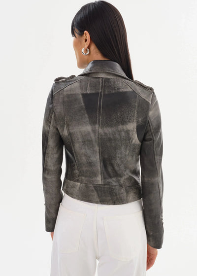 Lamarque Donna Iconic Leather Biker Jacket Fossil Grey