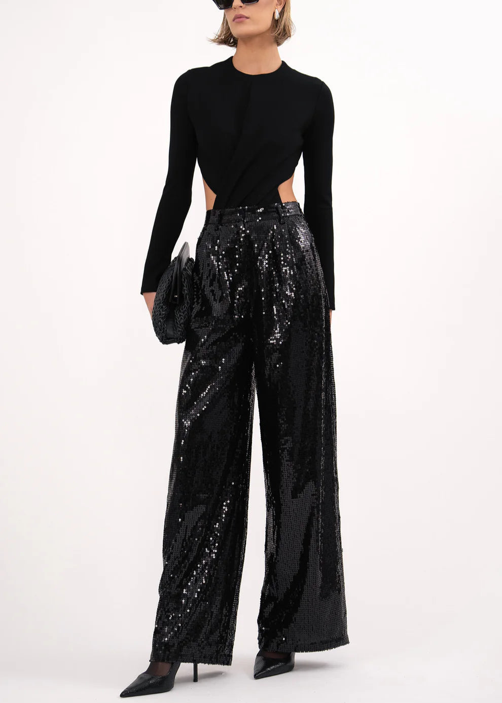 NONCHALANT Roxanne Sequin Pants Black