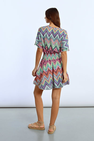 Molly Bracken Zigzag Print Multi Colour Dress