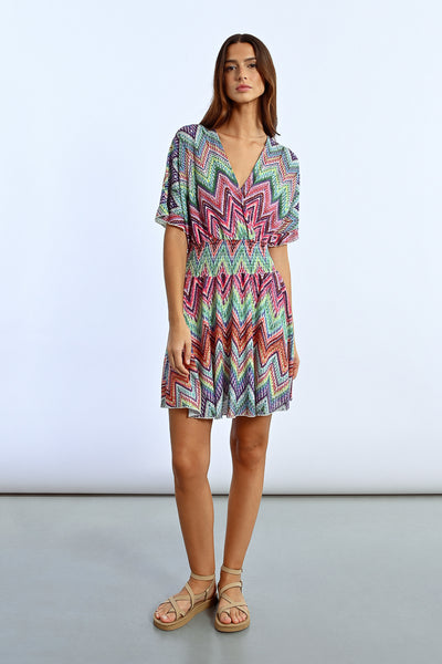 Molly Bracken Zigzag Print Multi Colour Dress