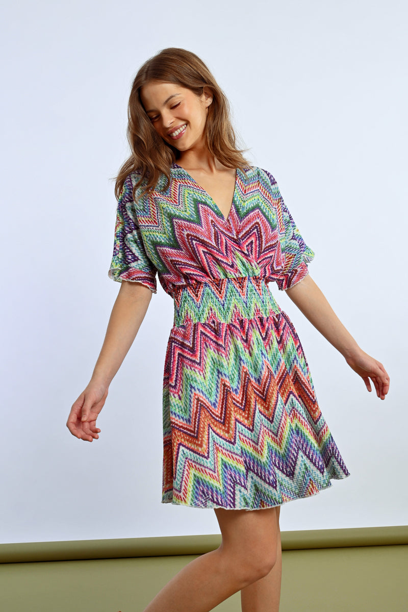 Molly Bracken Zigzag Print Multi Colour Dress