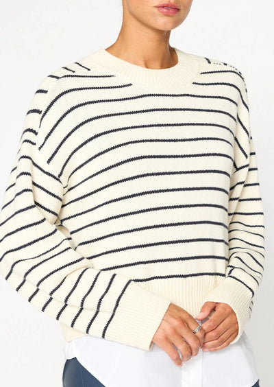 Brochu Walker Eden Stripe Crew Looker Sweater - Ivory/Black